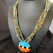 Native American Santo Domingo Shell Green Turquoise Necklace | 5 Strand | 38" | 12055