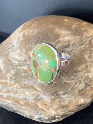 Adjustable Navajo Green Mojave Turquoise Ring | Sterling Silver | Sz 8 | 11789