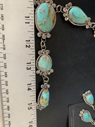 Navajo Sterling Silver Lariat Necklace 30" | Blue #8 Turquoise Earrings | Native American Handmade | 13770