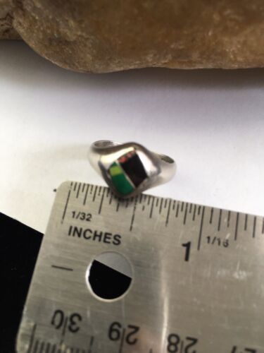 Navajo Black Opal & Turquoise Inlay Ring | Sterling Silver | Sz 6 | Authentic Native American Handmade | 1713