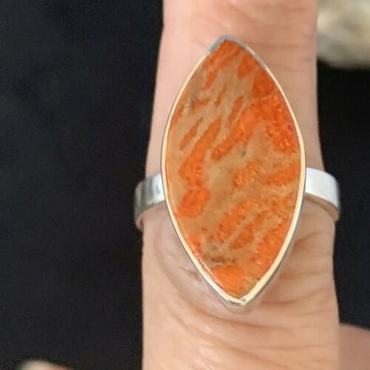Native American Women's Apple Coral Sponge Ring | Sterling Silver | Sz 8 | 14047
