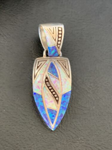 Authentic Native American Navajo Sterling Silver Pendant | Pink & Blue Opal Inlay | Handmade Jewelry | 12479