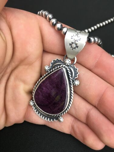Navajo Purple Spiny Oyster Pendant with Pearls | Sterling Silver Necklace | Authentic Native American Handmade | 4874 - Masha USA