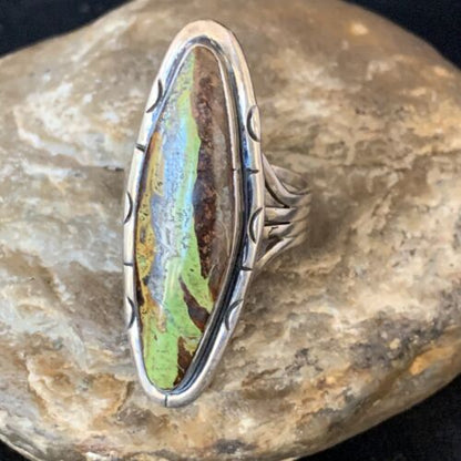 Navajo Green Gaspeite Ring | Sterling Silver | Sz 11 | Authentic Native American Handmade | 13859