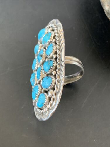Navajo Blue Kingman Turquoise Cluster Ring | Authentic Native American Sterling Silver | Multi-Stone | Sz 6.5 | 11509