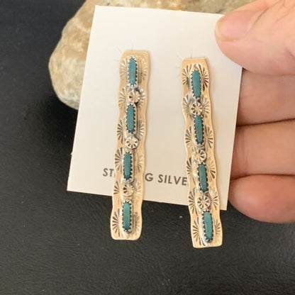 Turquoise Navajo Sterling Dangle Earrings | Handmade | 2" Long | 12121