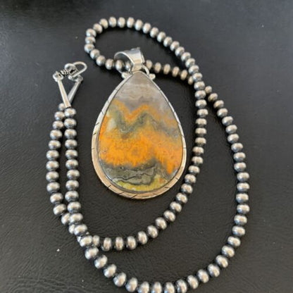 Navajo Pearls Sterling Silver Bumblebee Jasper Necklace Pendant | 21" | 10545
