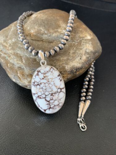 Men's Navajo Wild Horse Turquoise Pendant Necklace | Sterling Silver | Authentic Native American Handmade | 12814