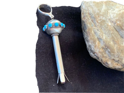 Navajo Blue Turquoise Naja Pendant | Sterling Silver | Authentic Native American Handmade | 01155