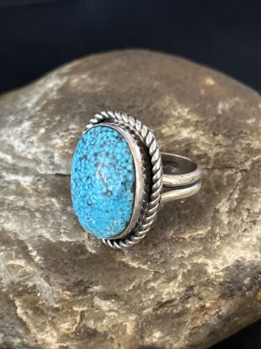 Navajo Blue Spiderweb Turquoise Ring | Sterling Silver | Sz 8 | Authentic Native American Handmade | 14697