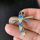 Zuni White Blue Opal Inlay Dragonfly Necklace Pin Pendant | Sterling Silver | 13683