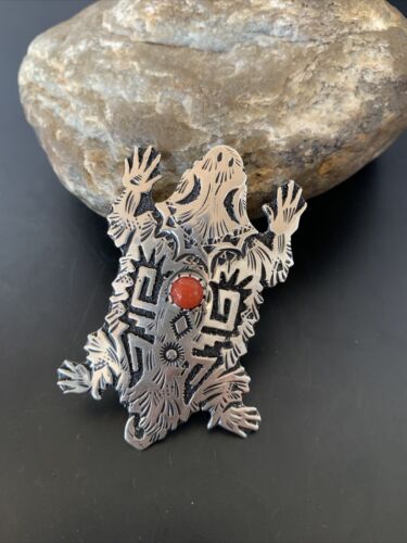 Navajo Stamped Coral Ring | Sterling Silver | Sz 8 | Authentic Native American Handmade | 11506