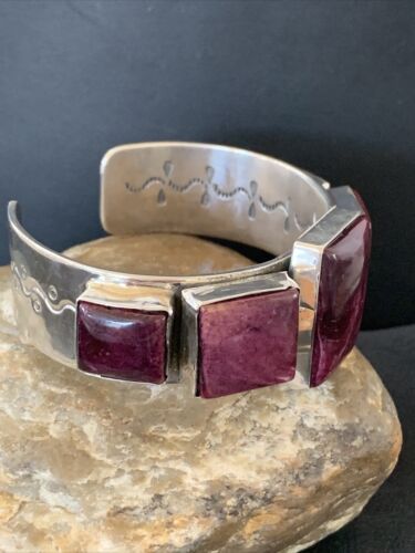 Navajo Purple Spiny Oyster Row Cuff Bracelet | Sterling Silver | Authentic Native American Handmade | 1407