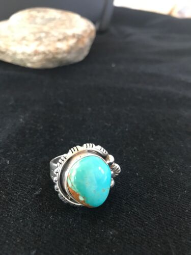 Navajo Blue Pilot Mountain Turquoise Ring | Sterling Silver | Sz 9 | Authentic Native American Handmade | 8242