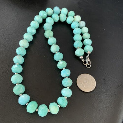 Navajo Chunky Amazonite Bead Necklace | Sterling Silver Pearls | 20" | Authentic Native American Handmade | 13410