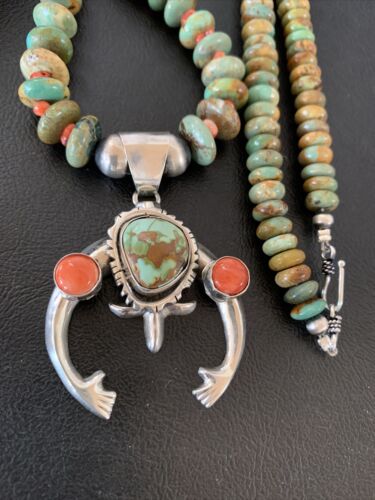 Navajo Green Turquoise Spiny Oyster Pendant Necklace | Authentic Native American Sterling Silver | Naja | 02139
