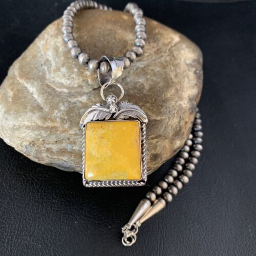 Navajo Bumblebee Jasper Pendant Necklace | Sterling Silver | Authentic Native American Handmade | 13624