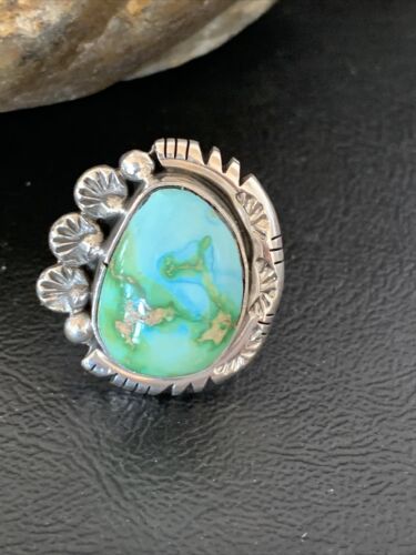 Navajo Green Sonoran Turquoise Ring | Sterling Silver | Sz 10.5 | Authentic Native American Handmade | 10423