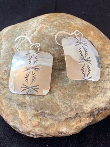 Native American Navajo Sterling Silver Stamped Earrings | Authentic Handmade | 4835