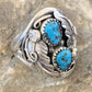 Navajo Blue Kingman Turquoise Feather Ring | Authentic Native American Sterling Silver | Multi-Stone | Sz 11.5 | 12222