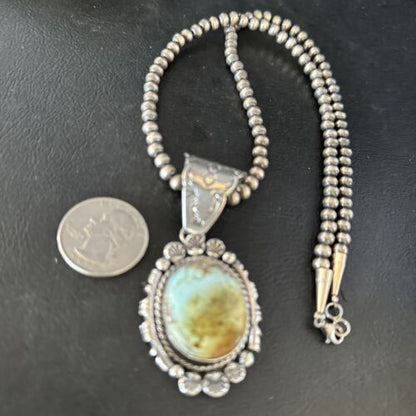 Navajo Blue Golden Hills Pendant Necklace | Sterling Silver | Authentic Native American Handmade | 14350