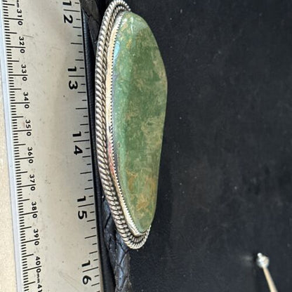 Men's Green Royston Turquoise Bolo Tie | 4" | Sterling Silver | Navajo | Authentic Native American Handmade | 14521