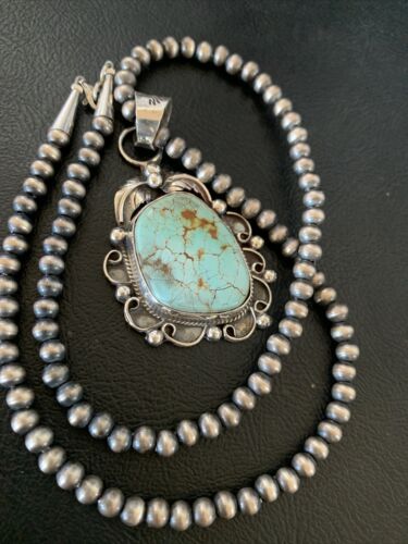 Men's Navajo Blue Dry Creek Turquoise Pendant Necklace | Sterling Silver | 12968