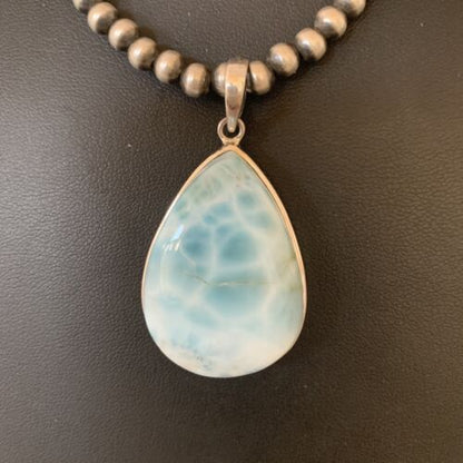 Navajo Blue Larimar Pendant Necklace | Sterling Silver Beads | Authentic Native American Handmade | 1765