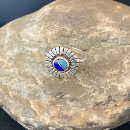Native American Women's Navajo Blue Turquoise Lapis Inlay Ring | Sz 7 | 11197
