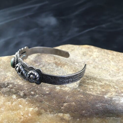 Southwestern Old Pawn Navajo Green Turquoise Bracelet | Sterling Silver | Authentic Native American Handmade | 1994