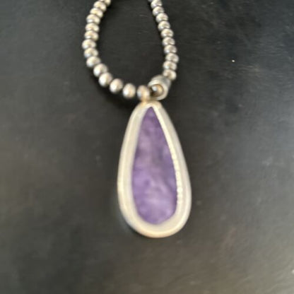 Navajo Pearls Purple Charoite Necklace Pendant | Sterling Silver | Authentic Native American Handmade | 14465