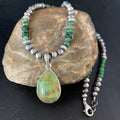 Navajo Pearls Green Mojave Turquoise Pendant Necklace | Sterling Silver | Native American Handmade | 13463