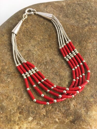 Navajo Red Stabilized Coral Heishi Sterling Silver Bracelet | 5-Strand | 7" | 13603