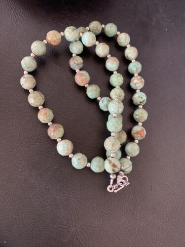 Navajo Pearls Necklace | Sterling Silver | Faceted Green Turquoise | Authentic Native American Handmade | 20" | 11737 - Masha USA