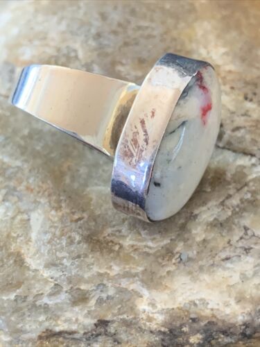 Southwestern Navajo White Black Cinnabrite Ring | Sterling Silver | Sz 7 | 1564