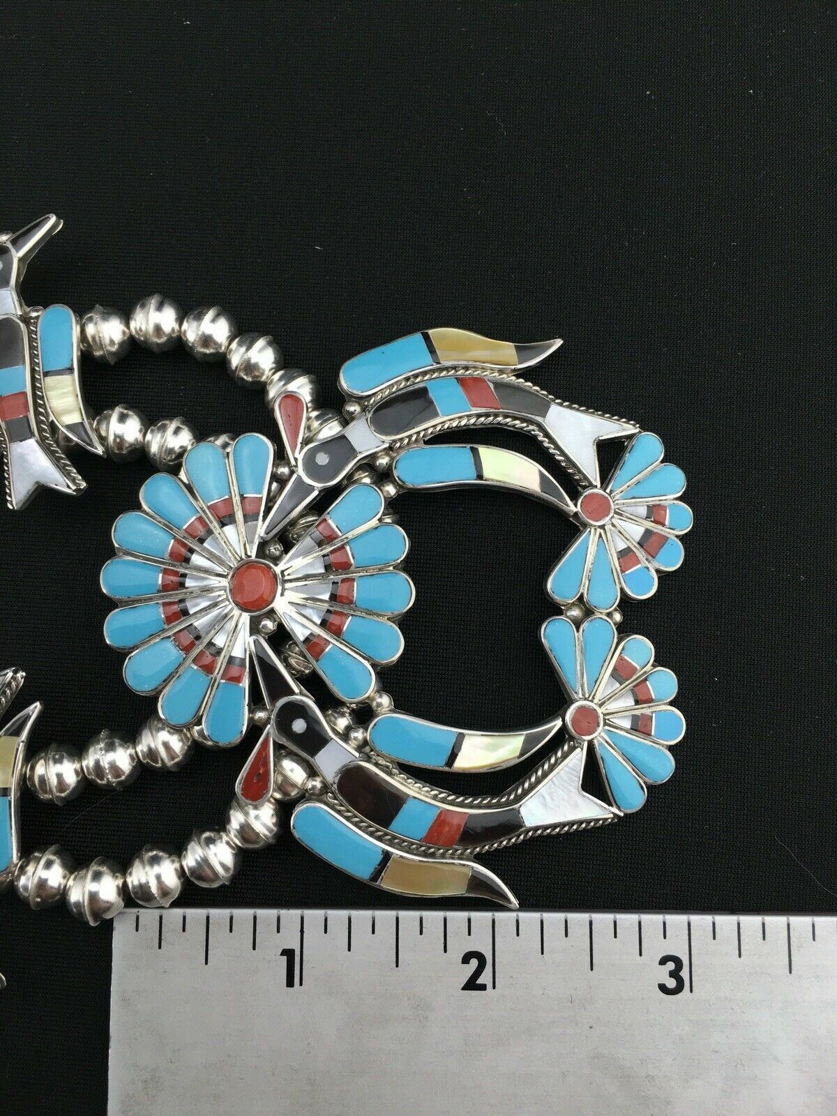 Zuni Peyote Bird Turquoise Squash Blossom Necklace Set | Sterling Silver | Native American Handmade | 1313