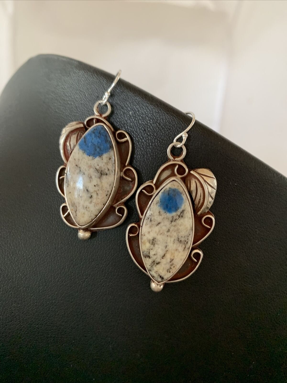 Navajo Azurite Quartz Dangle Earrings | Sterling Silver | Authentic Native American Handmade | 1249