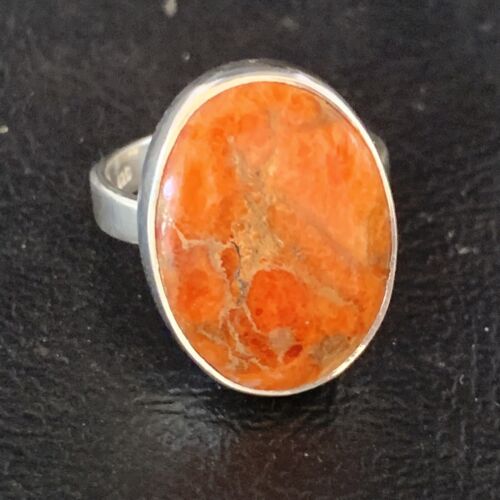 Native American Women's Apple Coral Sponge Ring | Sterling Silver | Sz 8 | 14045