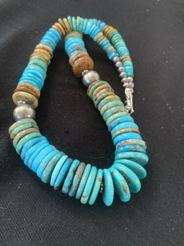 Navajo Graduated Blue Green Turquoise Necklace | Sterling Silver | Authentic Native American | 21" | 605