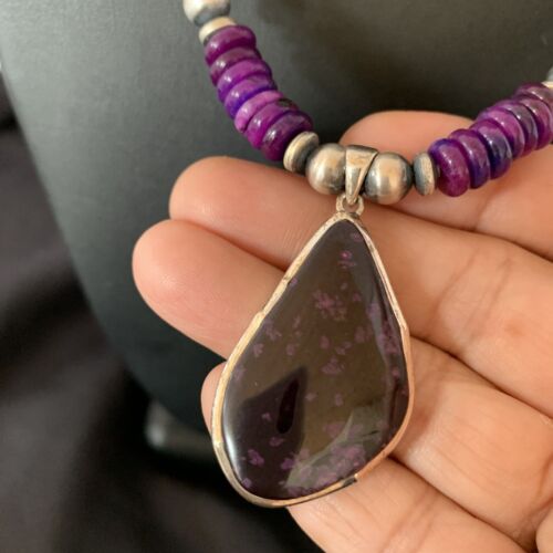Navajo Pearls Purple Sugilite Necklace Pendant | Sterling Silver | Authentic Native American Handmade | 10329