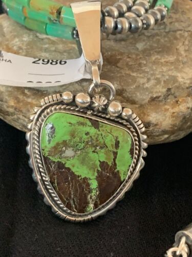 Navajo Pearls Sterling Silver Green Gaspeite Pendant Turquoise Necklace Set | Multi-Strand | 2986