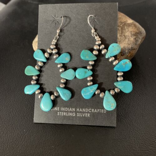 Navajo Blue Cluster Turquoise Bead Earrings | Sterling Silver | Authentic Native American Handmade | 13328