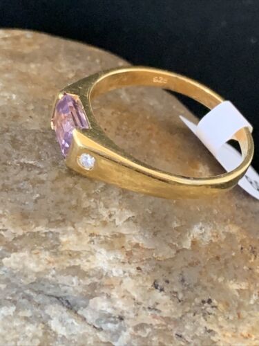 Navajo Women's Purple Amethyst Ring | Sterling Silver Gold Plated | Sz 9 | Authentic Native American Handmade | 01799
