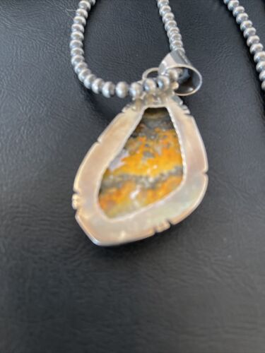 Men's Navajo Pearls Necklace with Bumblebee Jasper Pendant | Sterling Silver | Authentic Native American Handmade | 10556
