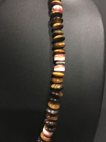 Navajo Sterling Silver Necklace | Tiger Eye & Spiny Oyster | 19" | Native American | 3340