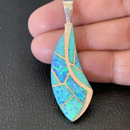 Navajo Blue Opal Inlay Pendant | Sterling Silver | Authentic Native American Handmade | 12272