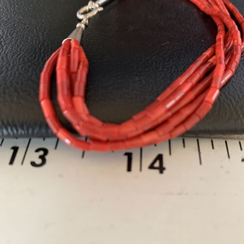 Handmade Liquid Silver 5-Strand Red Apple Coral Heishi Bracelet | Sterling Silver | 7.5" | 13610