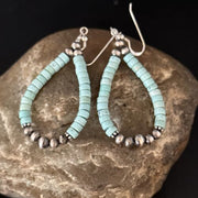 Navajo Blue Turquoise Heishi Dangle Earrings | Sterling Silver | 2" | Authentic Native American Handmade | 14363