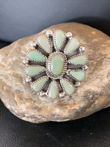 USA Womens Navajo Sterling Silver Green Turquoise Cluster Ring Sz 7.5 12190