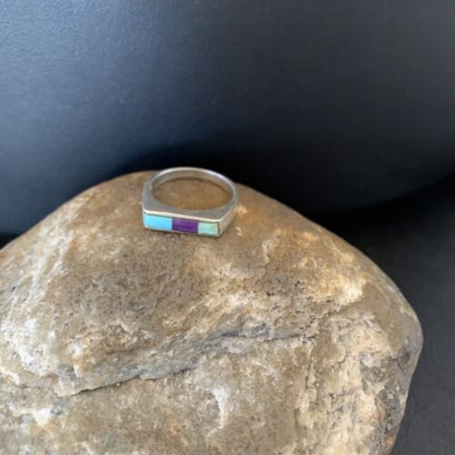 Navajo Blue Lapis Turquoise Purple Spiny Oyster Inlay Ring | Sz 7 | Authentic Native American Handmade | 11142